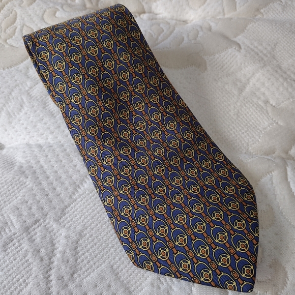 Silk Hermés Yellow, Orange, and Blue Tie EUC - Picture 1 of 6